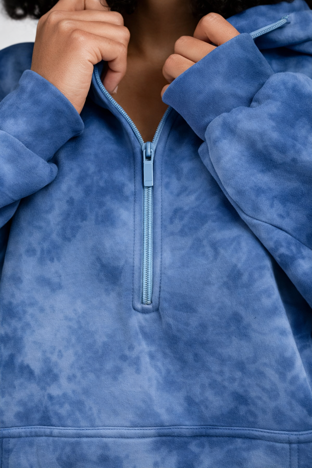 Peony Ease Half-Zip Hoodie - Aqua