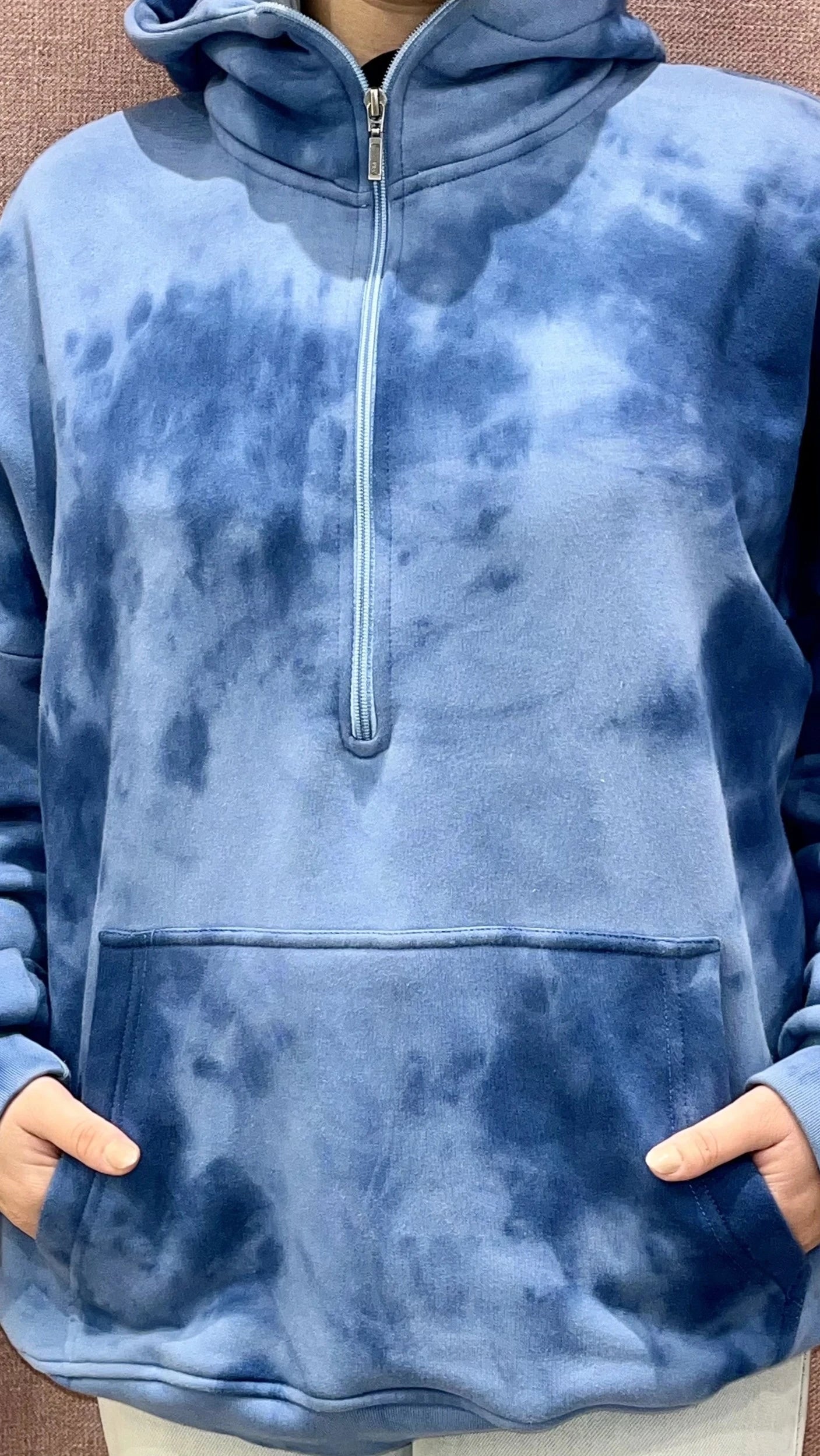 Peony Ease Half-Zip Hoodie - Aqua