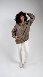 Peony Ease Half-Zip Hoodie - Light Brown