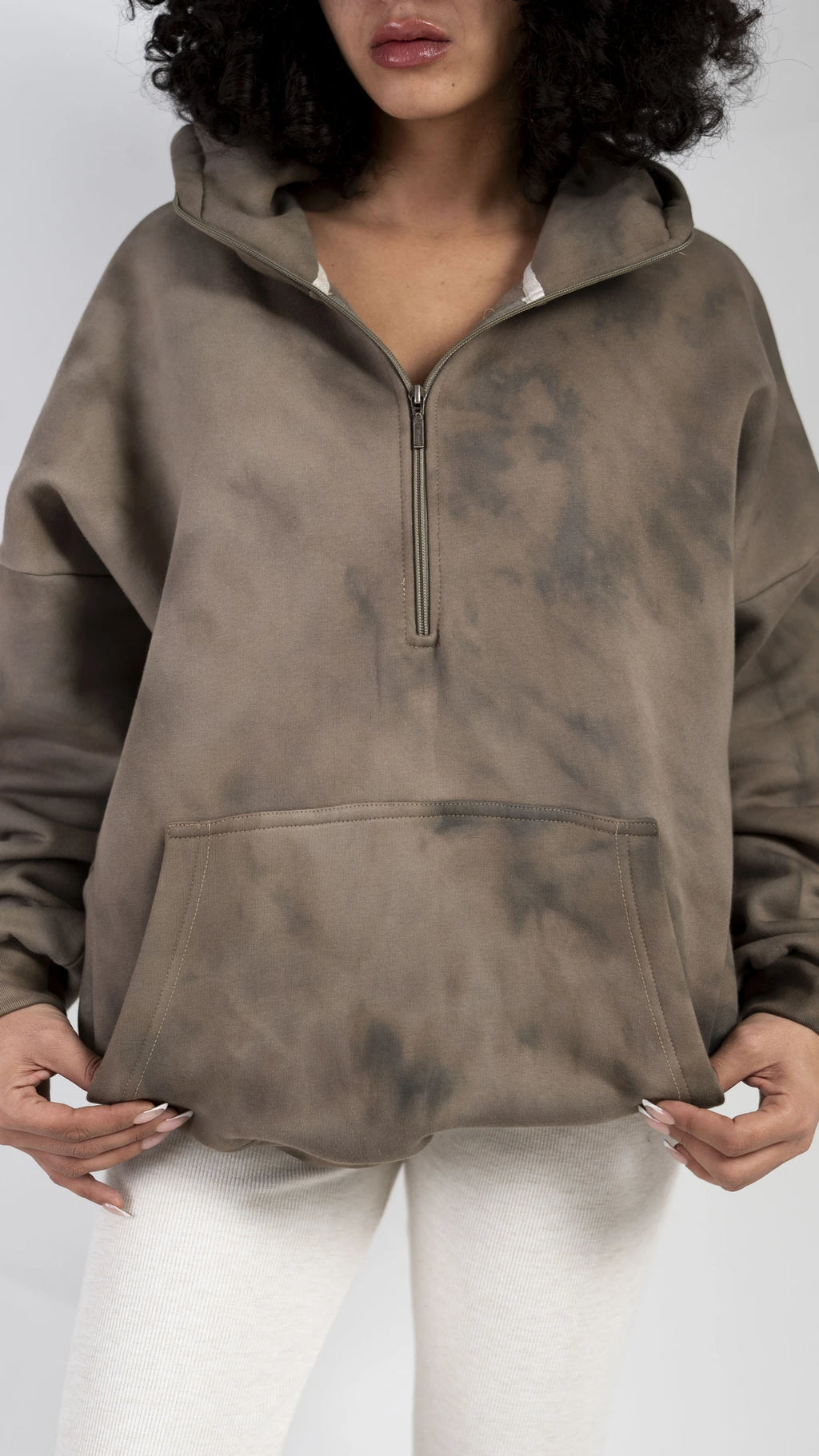 Peony Ease Half-Zip Hoodie - Light Brown