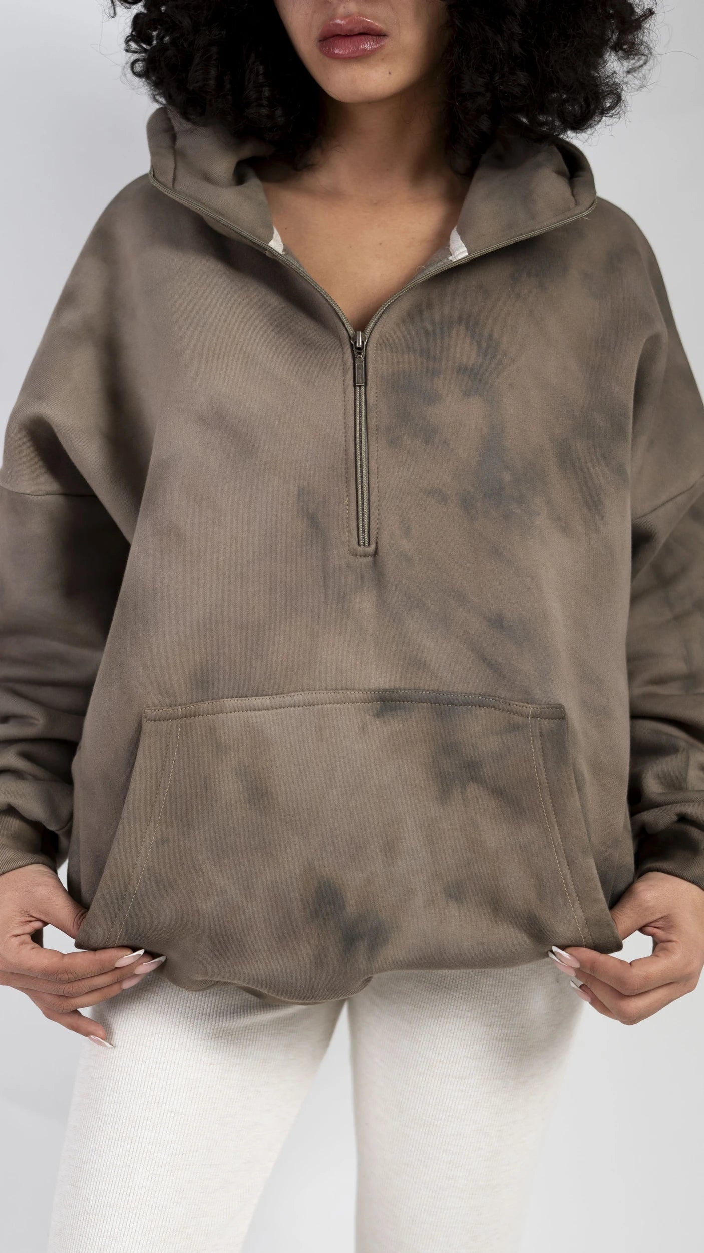 Peony Ease Half-Zip Hoodie - Light Brown