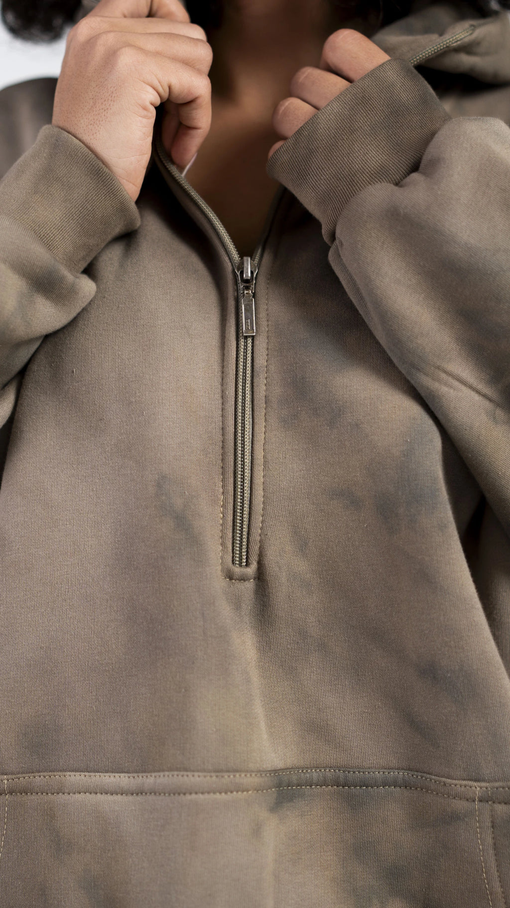Peony Ease Half-Zip Hoodie - Light Brown