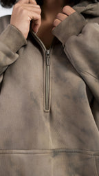 Peony Ease Half-Zip Hoodie - Light Brown