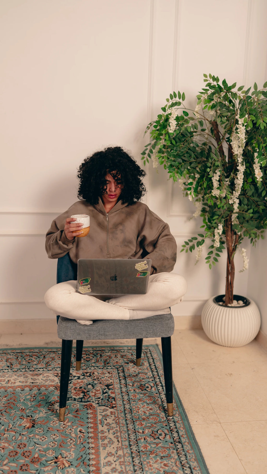 Peony Ease Half-Zip Hoodie - Light Brown