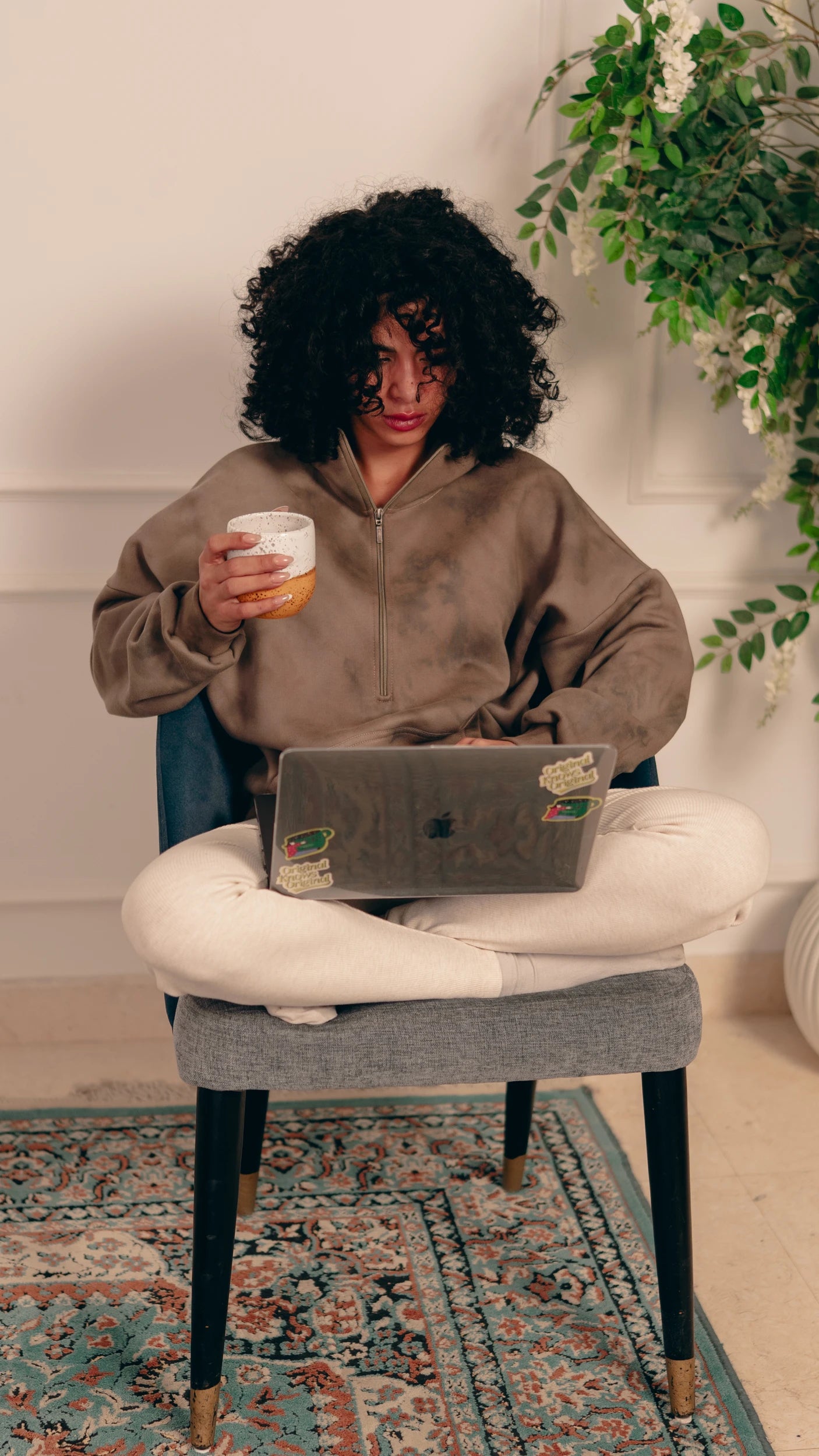 Peony Ease Half-Zip Hoodie - Light Brown