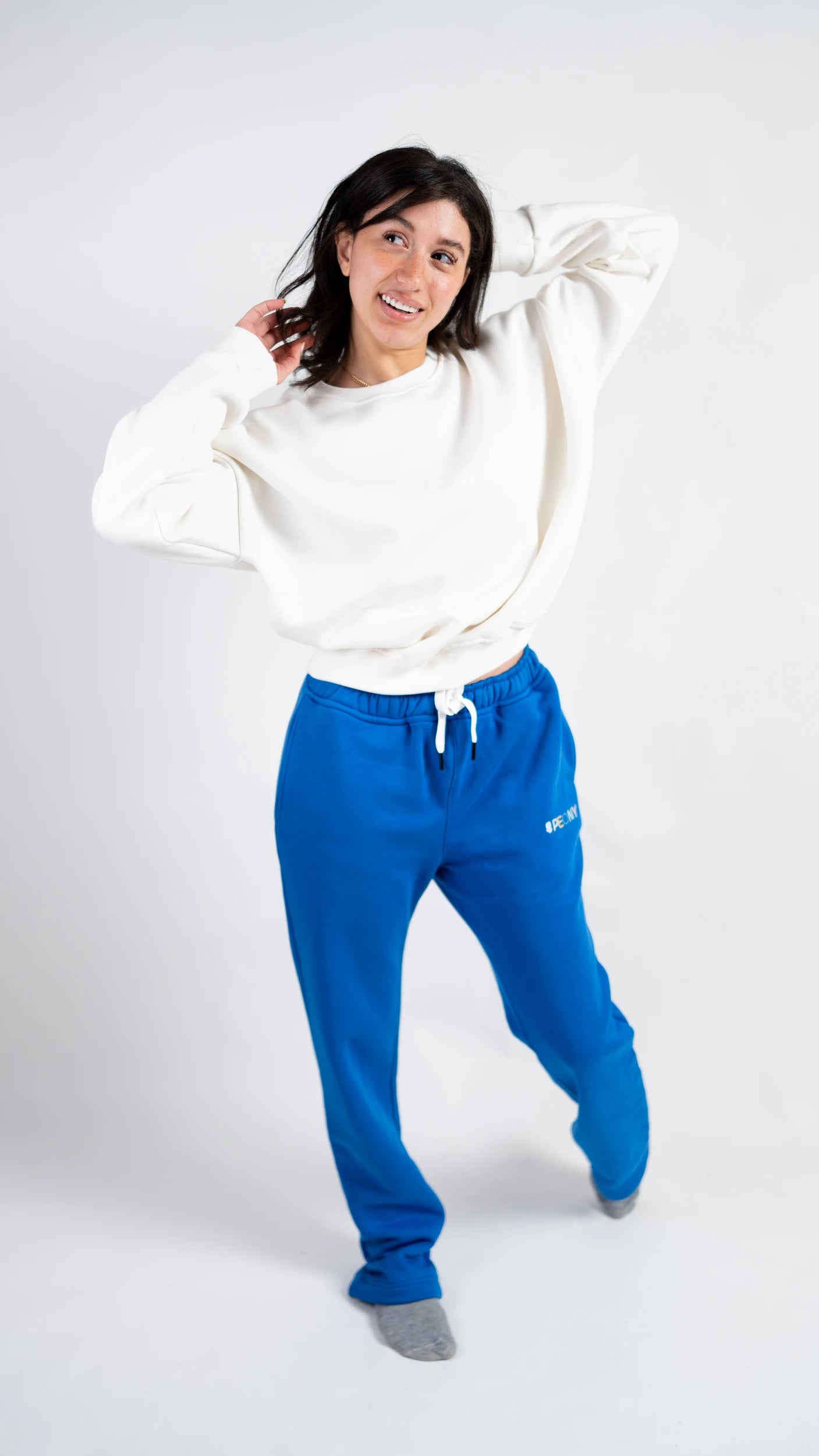 Peony Relaxed Fit Lounge Set - White & Blue