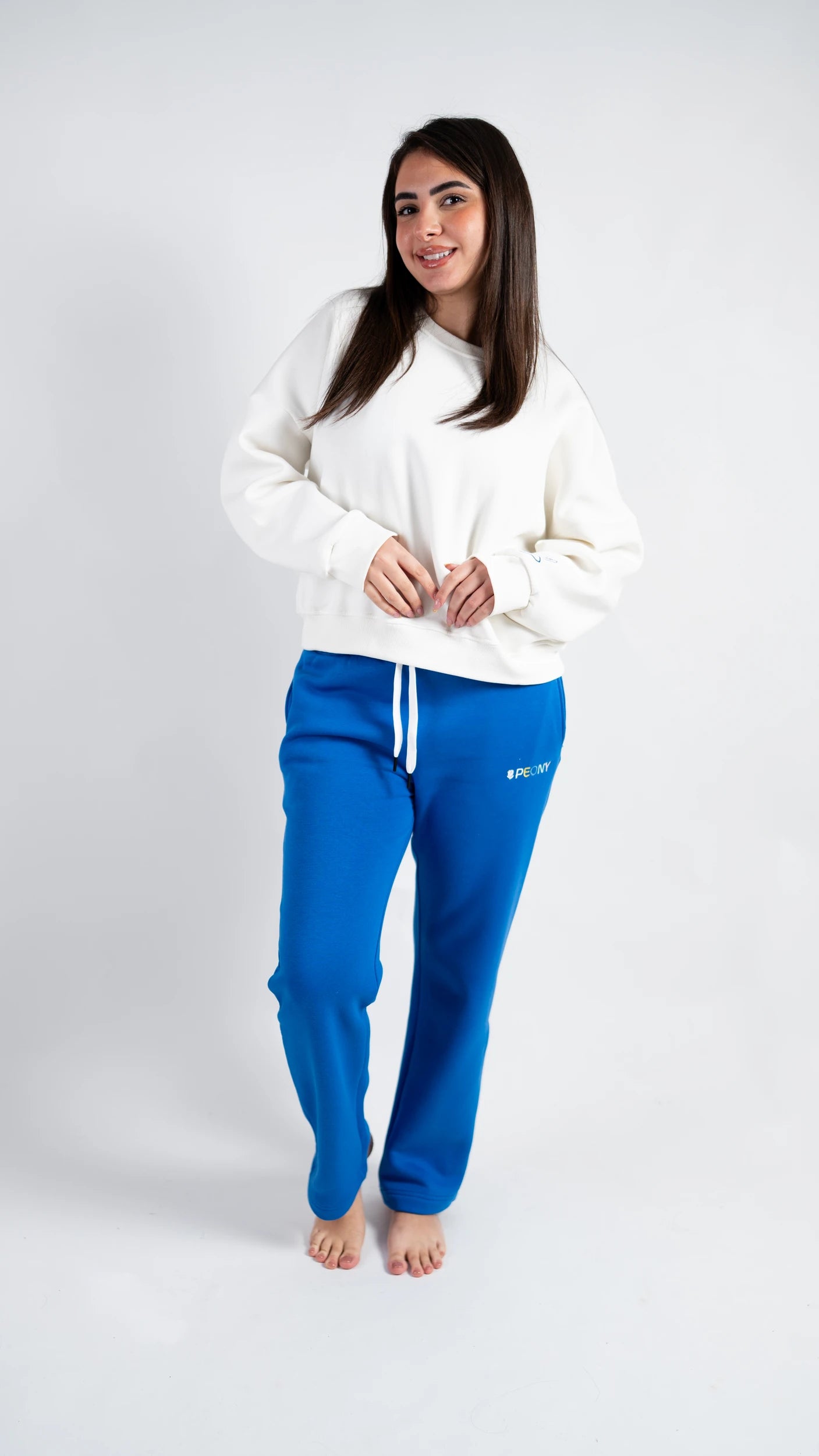 Peony Relaxed Fit Lounge Set - White & Blue