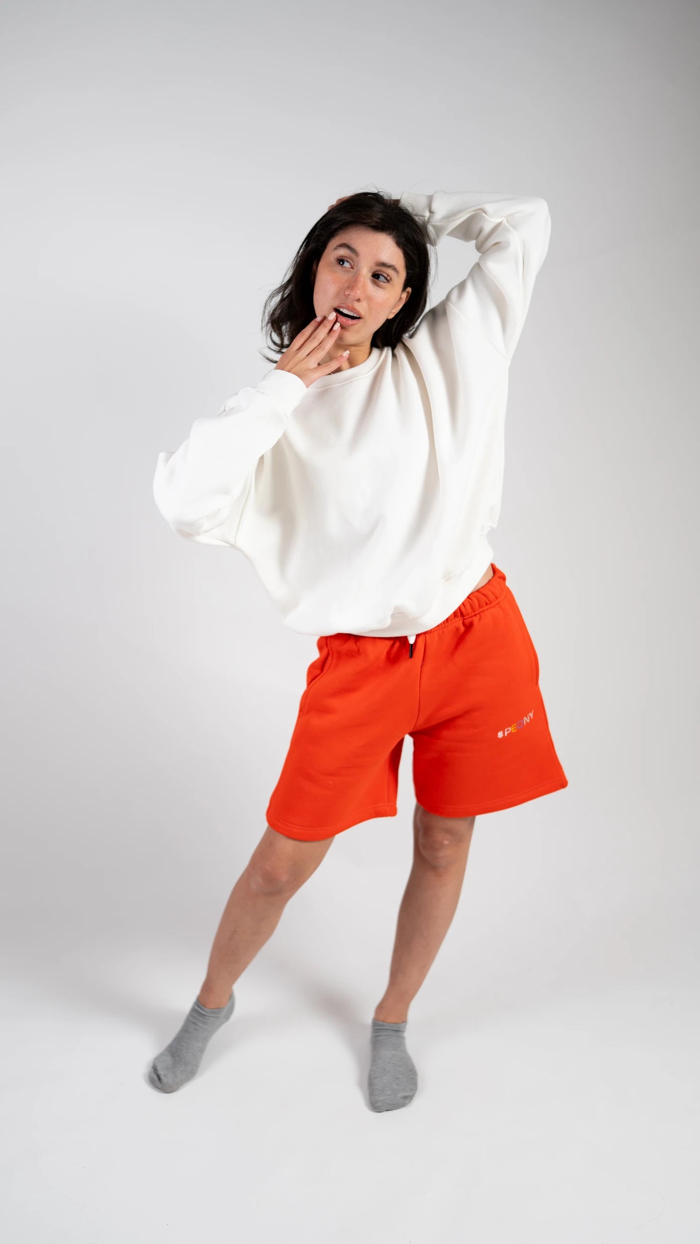 Peony Relaxed Fit Short Set - White & Orange