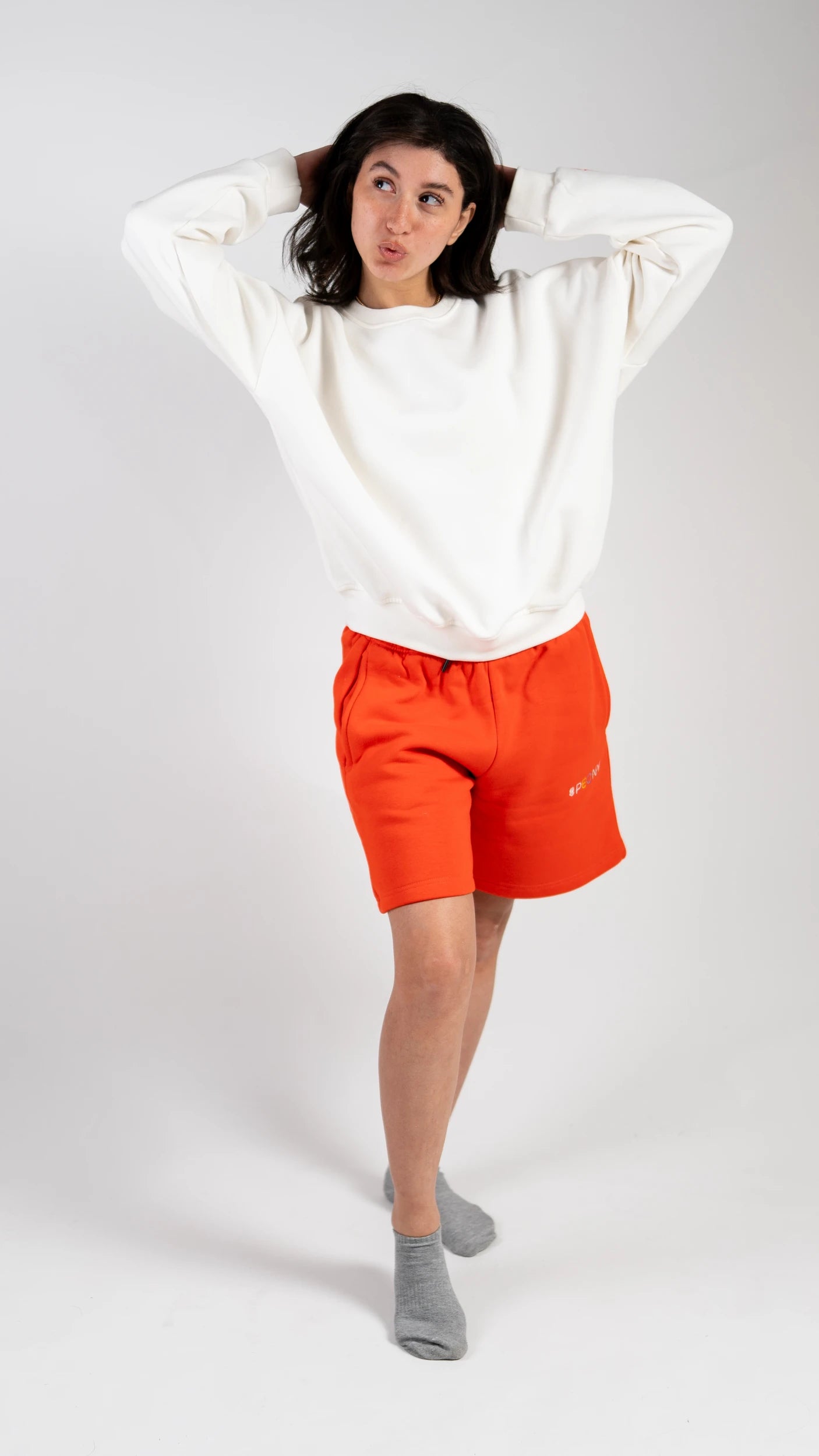 Peony Relaxed Fit Short Set - White & Orange