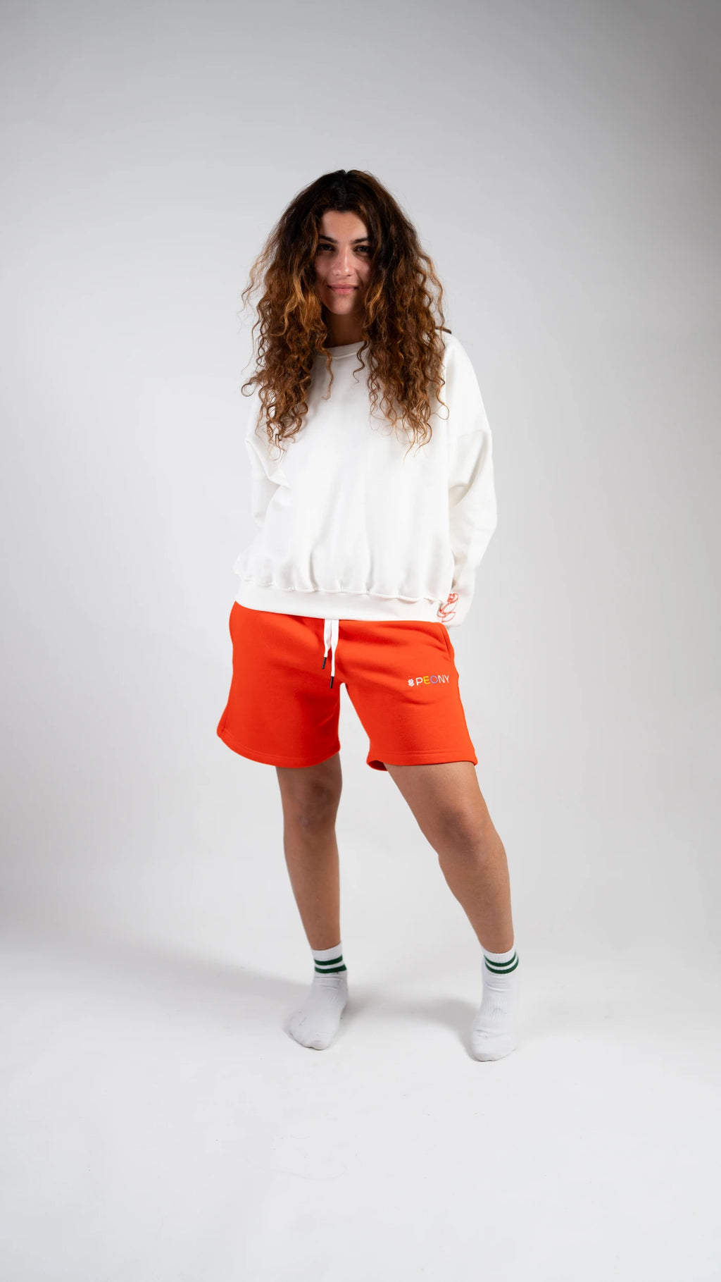 Peony Relaxed Fit Short Set - White & Orange