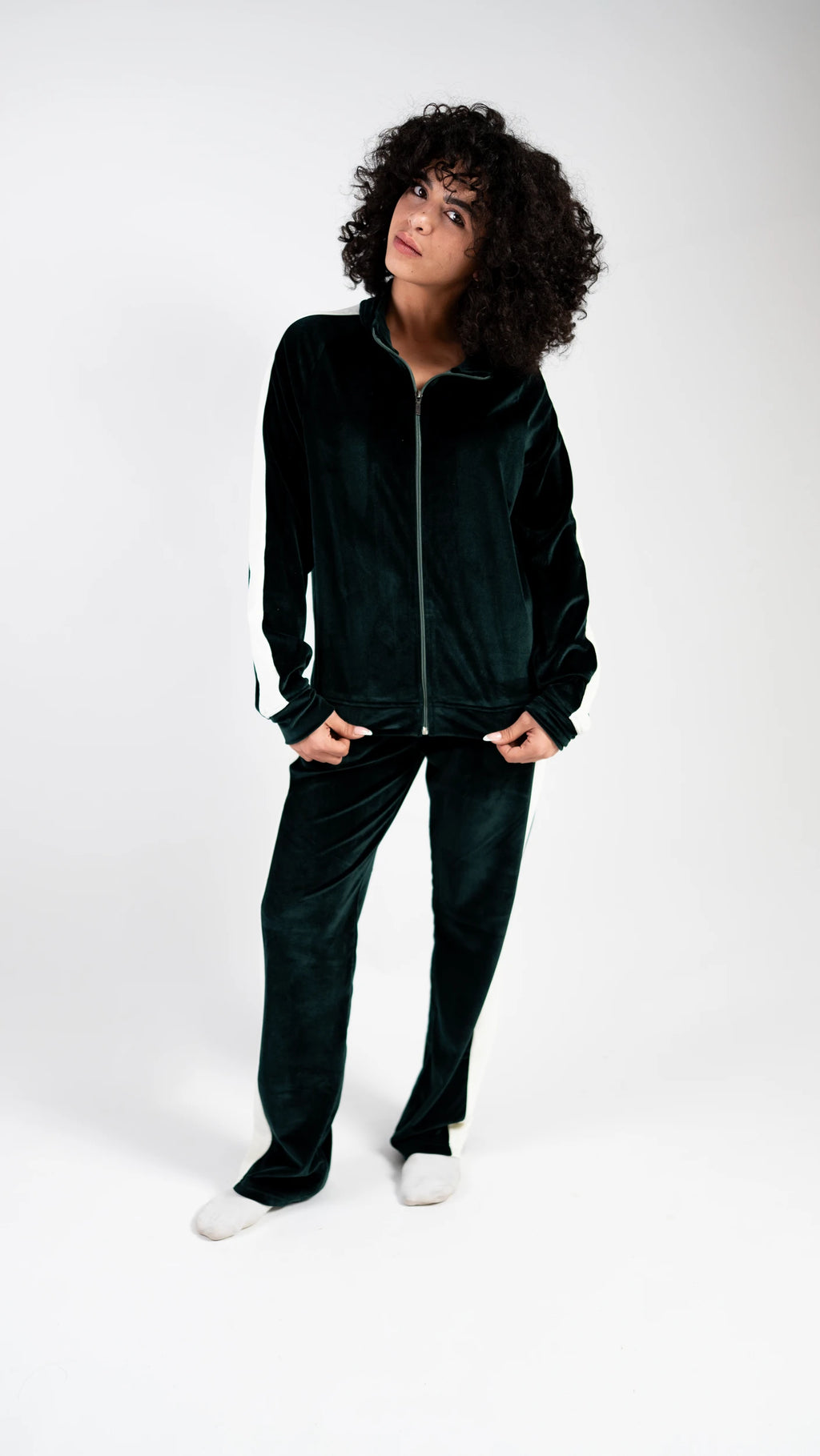 Peony Velvet Lounge Set - Olive