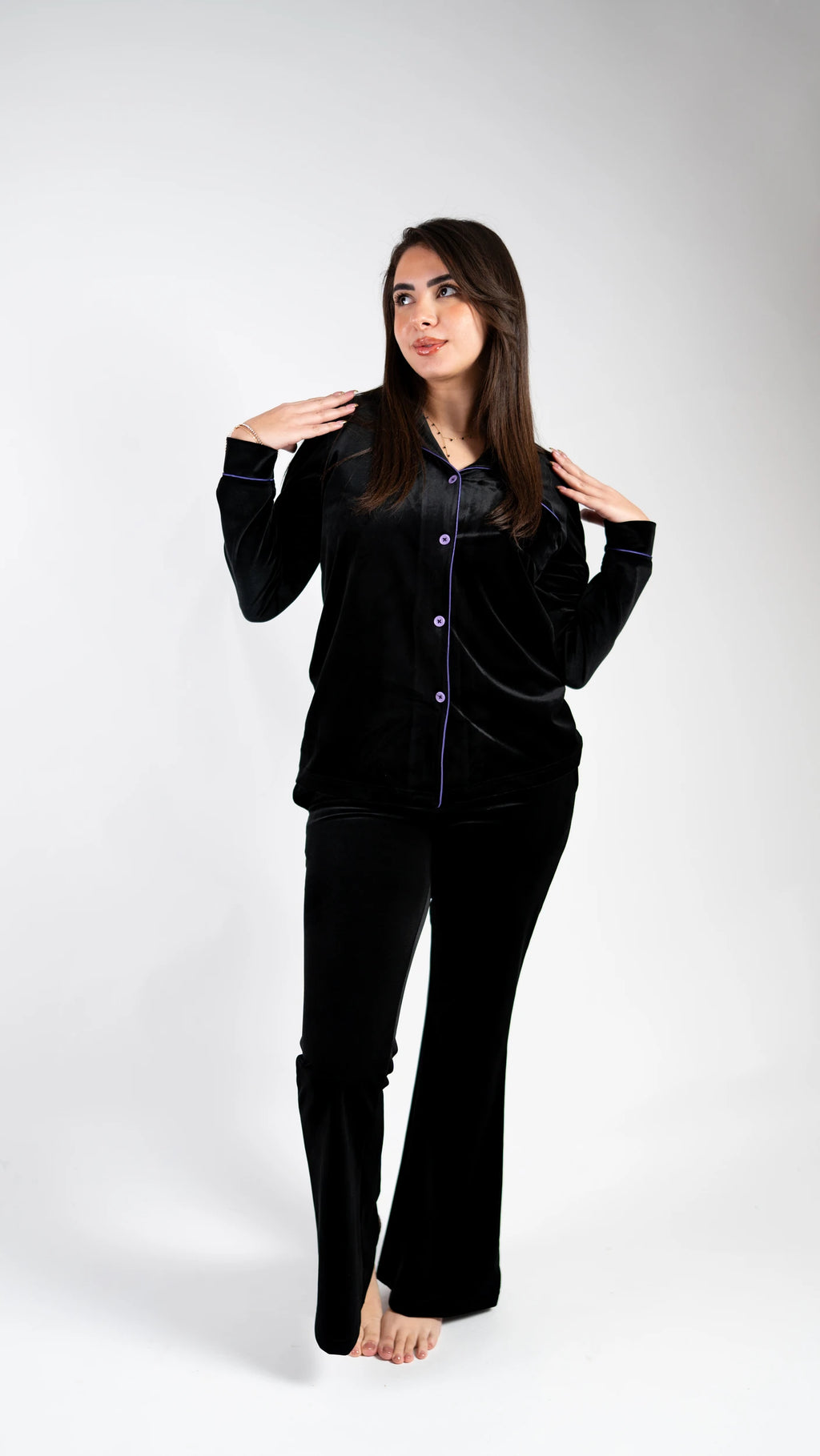 Peony Velvet Sleep Set - Black