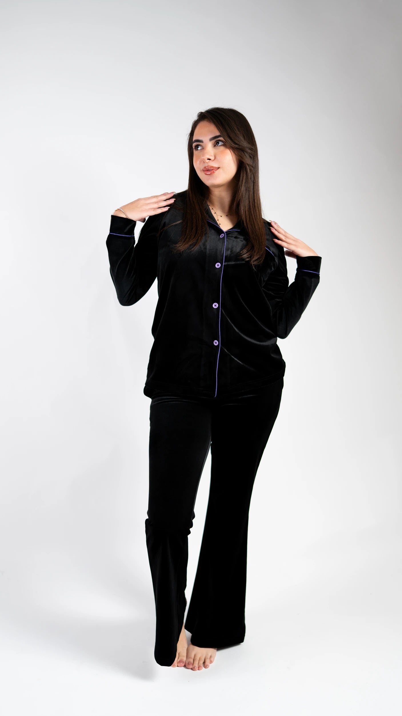 Peony Velvet Sleep Set - Black