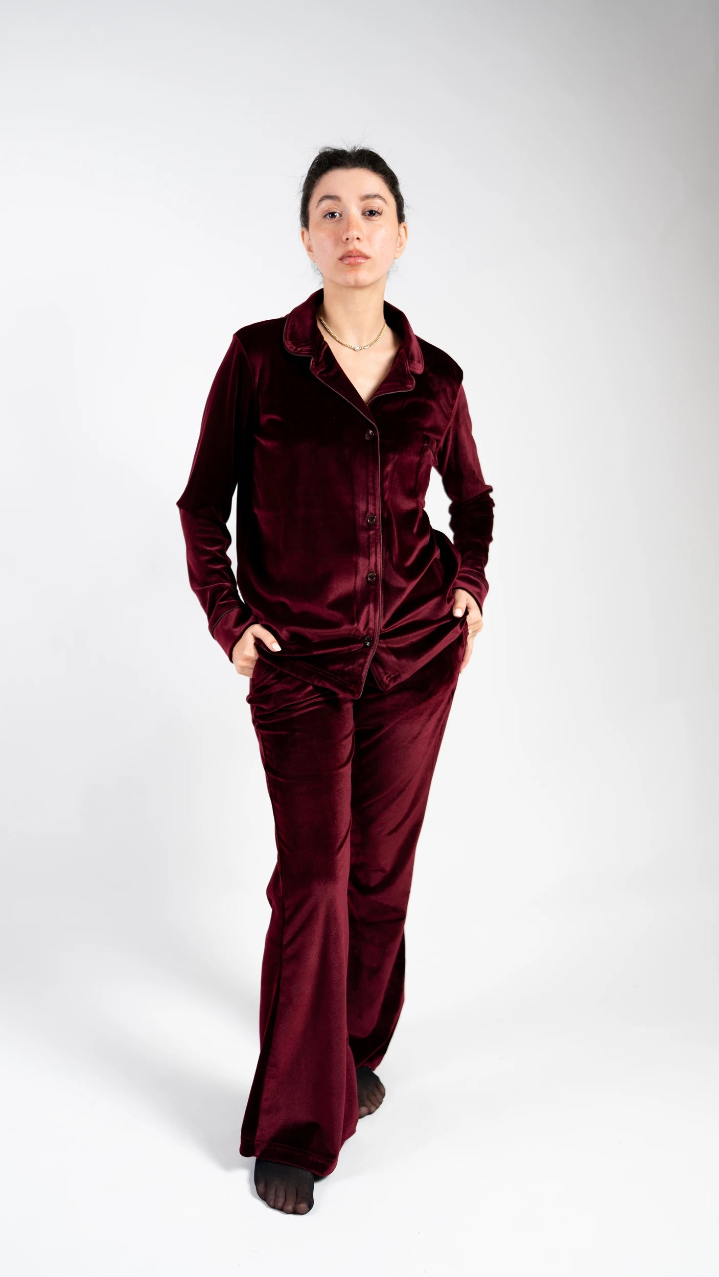 Peony Velvet Sleep Set - Burgundy