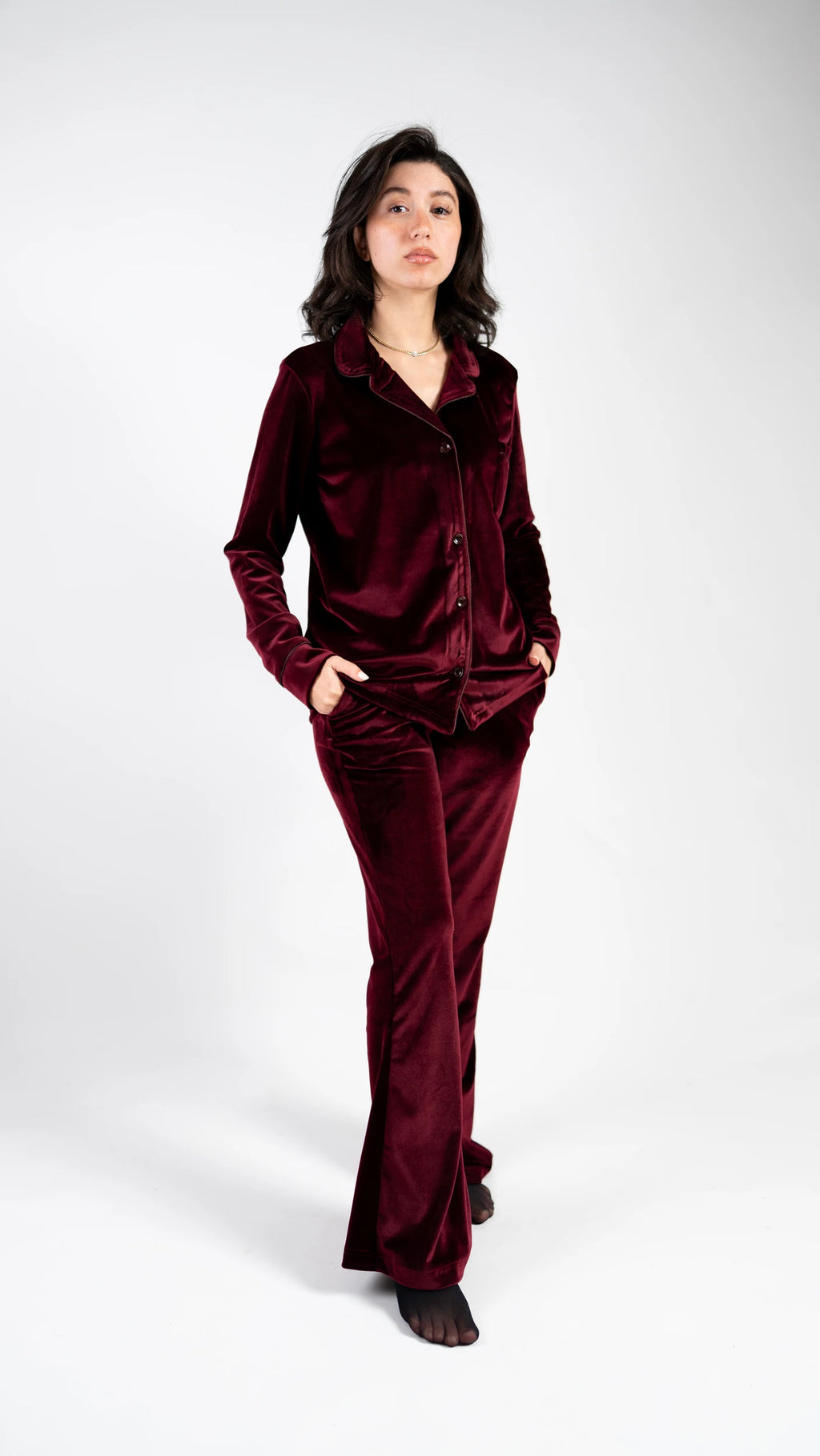 Peony Velvet Sleep Set - Burgundy
