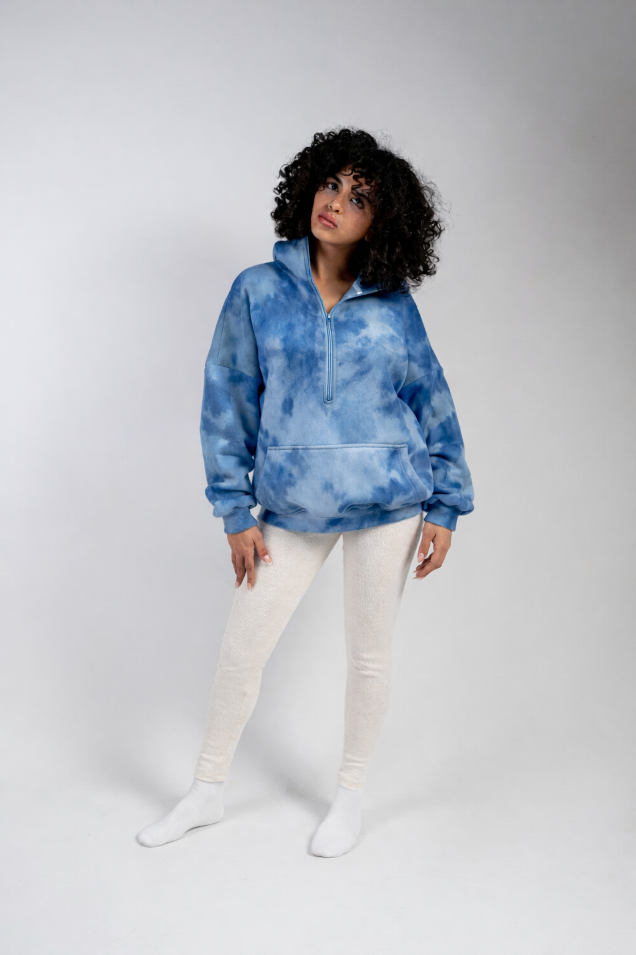 Peony Ease Half-Zip Hoodie - Aqua