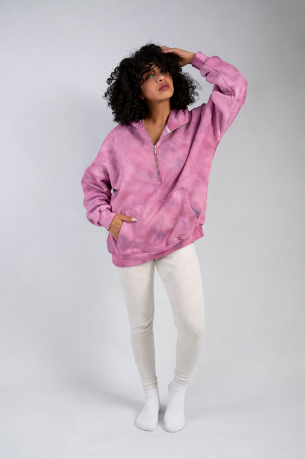 Peony Ease Half-Zip Hoodie - Light Pink
