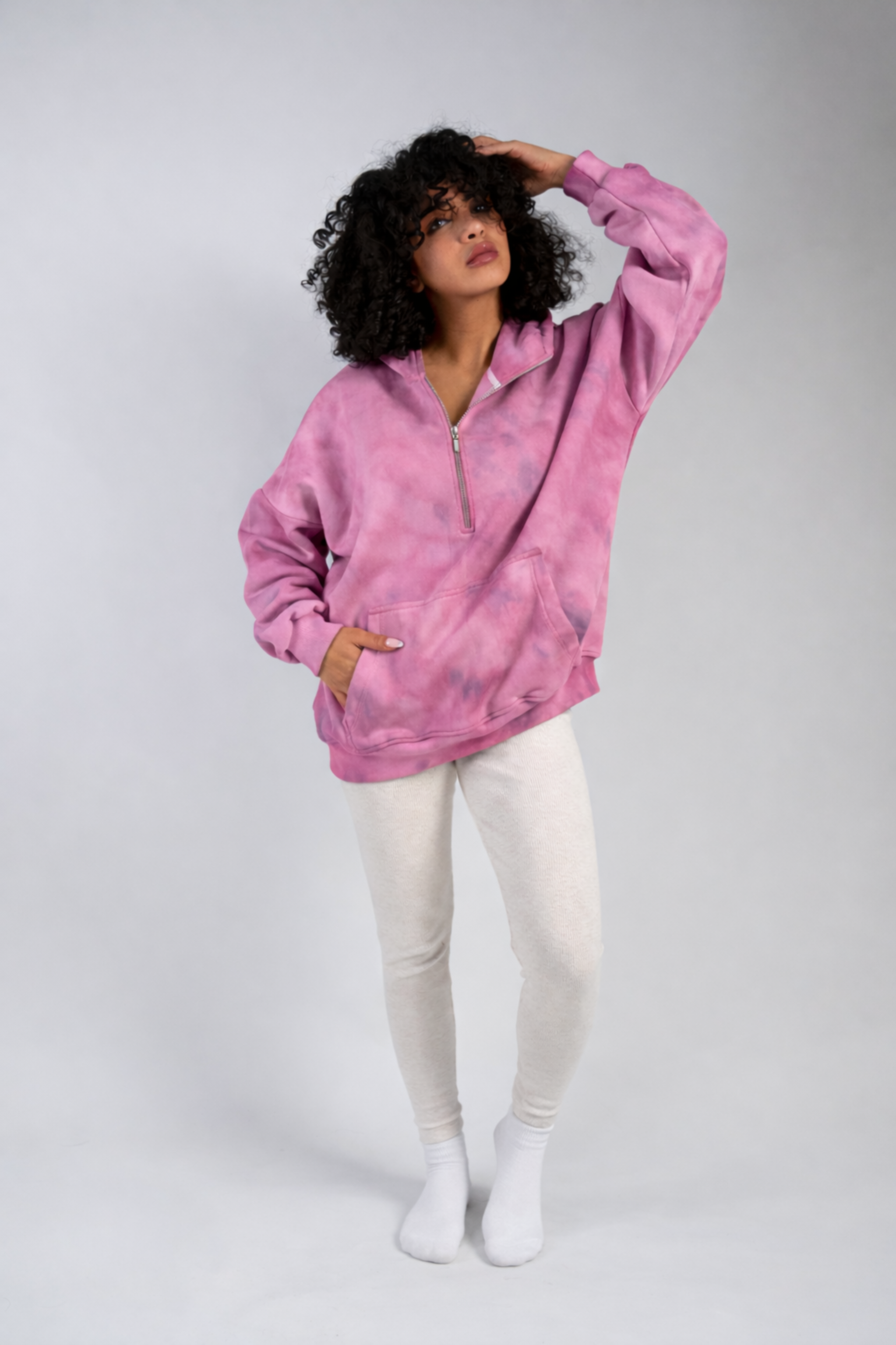 Peony Ease Half-Zip Hoodie - Light Pink